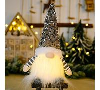 Light Up Gnome Christmas Decoration | Handmade Swedish Santa Gnomes With Sequins Hat and LED Light for Indoor Holiday Decor - Gonk Elf Craft
