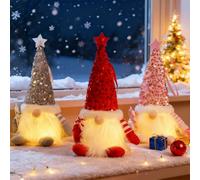 Light Up Gnome Christmas Decorations, Christmas Gonks Night Lights, Swedish Santa Gnome with Glitter Hat, Gonk Elf Ornaments for Indoor Xmas Holiday Party Table Home Decor, Kids Children Gifts(3Pcs)