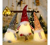 Light Up Gonks Christmas Decoration, Handmade Christmas Gonks With Light Swedish Santa Gnome with Glittery Hat Swedish Inspired Gnomes Elf Craft Christmas Decorations Indoor Holiday Decor