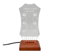 Light Up Guitar Pick Holder, Acrylic Electric Guitar Headstock Shaped Pick Holder with Wooden Base, 7 Adjustable Colors for Picks Storage and Display, Guitar Accessories Gift for Guitar Players (D)