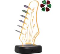 Light Up Guitar Pick Holder with 6 Guitar Picks, Real Hardwood & Acrylic Guitar Headstock Shaped Pick Holder Case for Guitar Pick Storage & Display, Guitar Music Accessories Gifts for Men Lover Player