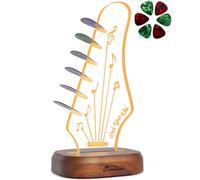 Light Up Guitar Pick Holder with 6 Picks, Acacia Wood & Acrylic Guitar Headstock Shaped Pick Holder Case for Guitar Pick Storage & Display, Guitar Music Accessories Gifts for Men Lover Player