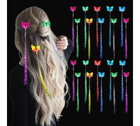 Light Up Hair Accessories 20Pcs Light Up Hair Clips 13.8'' Long Colorful Led Fiber Butterfly Clips Fiber Optic Lights Extension Glow In The Dark Accessories