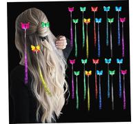 Light Up Hairs Accessories 20Pcs Light Up Hair Clips 13.8'' Long Colorful Led Fiber Butterfly Hair Clips Fiber Optic Lights Hairs Extension Glow In The Dark Accessories