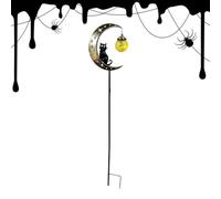 Light Up Halloween Cat Moon and Double Pumpkins Stake Solar Powered Outdoor | Solar Half Moon with Black Cat and Pumpkin, LED Crescent Moon & Pumpkin Lantern - Waterproof Yard (Style 1)