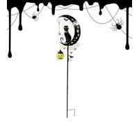 Light Up Halloween Cat Moon and Double Pumpkins Stake Solar Powered Outdoor | Solar Half Moon with Black Cat and Pumpkin, LED Crescent Moon & Pumpkin Lantern - Waterproof Yard (Style 2)