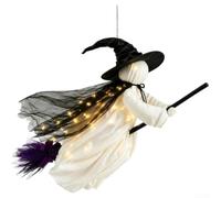 Light-Up Hanging Flying Witch Decor 90cm Classic Hat Built-In LED | Crafted from soft cloth and lightweight filling for secure hanging suitable for indoor outdoor use folds easily for storage