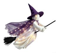 Light-Up Hanging Flying Witch Decor 90cm Classic Hat Built-In LED | Crafted from soft cloth and lightweight filling for secure hanging suitable for indoor outdoor use folds easily for storage