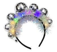 Light Up Headband, Disco Ball Headband for Women, Party Hair Accessories with LED Lights, Retro Festival Headwear for Birthday, New Year, Halloween, Concerts, 17.5 X 19 Cm