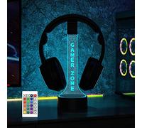 Light up Headphone Stand for Desk, Gaming Headset Holder RGB with 16 Color Lights for Game Room Decor, Cool Gamer Gifts for Men Boyfriend (Gamer Zone)