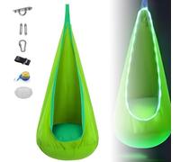 Light Up Kids Pod Swing Seat,160x70cm Camping Hammock Tent with Air Cushion & LED Light,Swing Chair for Indoor & Outdoor,Easy to Install Light up Pod Swing,for Indoor and Outdoor(Green)