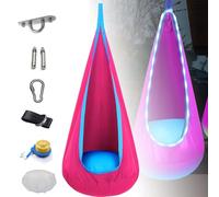 Light Up Kids Pod Swing Seat,160x70cm Camping Hammock Tent with Air Cushion & LED Light,Swing Chair for Indoor & Outdoor,Easy to Install Light up Pod Swing,for Indoor and Outdoor(Red)