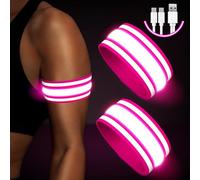Light Up LED Armband for Running Walking at Night,Reflective Arm Bands for Runners,Rechargeable Jogging Lights,High Visibility Night Running Safety Gear Adjustable Running Women Men Kids (Pink)