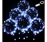Light up led balloons, 12 set String LED Bubble Balloons with 15pcs 24inch clear balloons for Helium tank, Christmas, Birthday Wedding House Decoration, Party Decoration（cold white with battery）