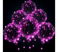 Light up Led Balloons, Clear Bobo Transparent Balloons for Party, Birthday, Anniversary, Wedding (no battery, Pink)