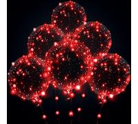 Light up Led Balloons, Clear Bobo Transparent Balloons for Party, Birthday, Anniversary, Wedding (no battery, Red)