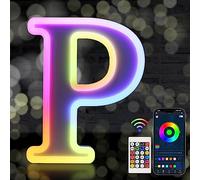 Light Up Letters, LED Letter Lights Sign 18 Color Changing with Bluetooth App Remote, Night Lights Gift for Girl Boy Women Birthday Christmas Party Wedding Bar Decor (P)