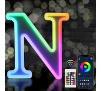 Light Up Letters, LED Letter Lights Sign 18 Color Changing with Bluetooth App Remote, Night Lights Gift for Girl Boy Women Birthday Christmas Party Wedding Bar Decor (N)