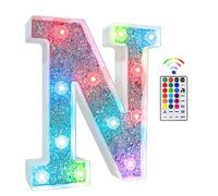 Light Up Letters, Lights Sign 18 Color Changing 26 Alphabet Glitter Shiny Letter Lights Gifts for Girls Women Birthday Christmas Bedroom Party Wedding Decoration (N)