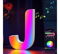 Light Up Letters Marquee Letter - Music Sync RGB Color Changing LED Letter Lights Letter Logo Game Lights for Girls Women Party Birthday Christmas Valentine's Day Wall Desktop Decoration (MRGB-J)