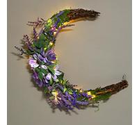 Light Up Moon Lavender Wreaths - 12 Inch Purple Artificial Flower Wreath for Front Door for Spring Summer Outdoor Window Wall Porch Office Rustic Farmhouse Wedding Home Decor
