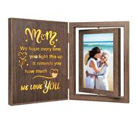 Light Up Mum Photo Frame - Rotating Wooden Picture Frame Holds Two 4x6 Photos, Sentimental Birthday Mother's Day Gifts for Mum