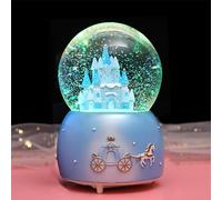 Light Up Musical Snow Globe Rotating Crystal Ball Music Box Automatic Snowfall and Colorful Lights Castle Snow Globe Desktop Ornament