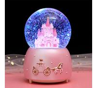 Light Up Musical Snow Globe Rotating Crystal Ball Music Box Automatic Snowfall and Colorful Lights Castle Snow Globe Desktop Ornament Christmas New Year Birthday Gift for Kids Girls Children Adults