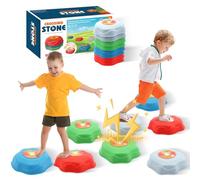 Light Up Musical Stepping Stones, 8 Pcs LED Balance Stones Outdoor & Indoor Sensory Toys for Toddlers Ages 3-5, Stackable Step Stone with Anti-slip Rubber Strip for Garden Playground(Dinosaur Style)