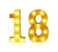 Light Up Number 18 Marquee Sign, LED Number Light for 18th Birthday Decorations, 21.8 cm Warm White Battery Operated Decorative Light for Party Table, Backdrop and Home Décor