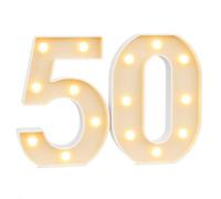 Light Up Number 50 LED Warm White 22.5cm, Marquee Number Sign for 50th Birthday Party Decorations Wedding Anniversary Home Decor, Battery Powered Table LED Number 50 Decoration Sign