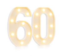 Light Up Number 60 LED Warm White 22.5cm, Marquee Number Sign for 60th Birthday Party Decorations Wedding Anniversary Home Decor, Battery Powered Table LED Number 60 Decoration Sign