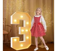 Light Up Numbers 120cm/4FT Marquee Number 3 White Large Pre-cut Foam Board Mosaic Number for 3rd 13rd Birthdays Weddings Baby Anniversaries Party Decoration
