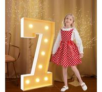 Light Up Numbers 120cm/4FT Marquee Number 7 White Large Pre-cut Foam Board Mosaic Number for 7th 17th Birthdays Weddings Baby Anniversaries Party Decoration