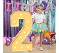 Light Up Numbers 2nd Birthday Decorations 120cm/4FT 2 Large Marquee Number for 2nd 12nd 28th Birthday Anniversary Party Decor Pre-cut Foam Cardboard Mosaic Balloon Numbers