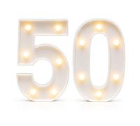 Light Up Numbers for Birthday, Warm White LED Number 50 Lights Battery Operated, 20 cm Marquee Style Number Light for 50th Birthday Party Table and Wall Decorations