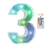 Light Up Numbers, Glitter LED Numbers Lights 1-9 Birthday Decorations for Girl Boy Colorful LED Lights Sign 18 Color Changing Gifts for Birthday Wedding Christmas Decor (Number 3)
