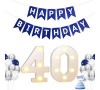 Light Up Numbers, LED Number Lights for Birthday, 40th Birthday Decorations Light Up Numbers, Happy Birthday Banner and Balloons for Party Supplies (warm white-40th)
