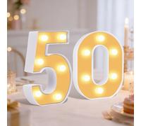 Light up Numbers, Warm LED Number Lights, Numbers Sign for 50th Birthday Decorations Wedding Anniversary Grad Home Bedroom (50th)