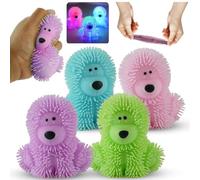 Light up Poochie Poodle Squishy Toys 4Pcs, Kids Stress Relief Jiggly Dog Puffer Balls, Sensory Fidget Toys for Boys Girls, Party Bag Fillers, Stretchy Anxiety Relief Gifts