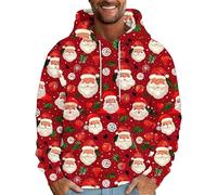 Light Up Print Christmas Jumpers for Men UK Sale Ugly Xmas Sweater Funny Christmas Tree Printed Drawstring Pullover Santa Claus Hoodie Sweatshirts Casual Loose Christmas Jumper Xmas Holiday Costume