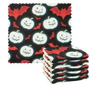 Light Up Pumpkin Bat White Red Halloween Decorations wash Hand Towels Microfiber Terry Dish Cloths for Kitchen Farm Coffee accesorios para mesas 11x11in Set of 6