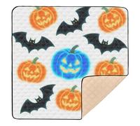 Light Up Pumpkin Orange Blue Soft Foam Thick Play mat for Baby for Indoor Outdoor Waterproof Foldable Kicking Mat for Babies Infants Toddlers, 50'' x 50''alfombra de juego