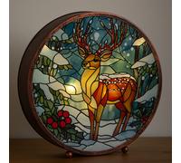 Light Up Reindeer Stained Glass Christmas Decoration