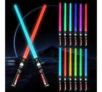 Light Up Saber with Sound, 2 Pack 7 Color Retractable Lightsaber Sword, Expandable LED Light Up Saber Sword, Toy for Star Wars Boys Kids Teenagers Party Favors Gift