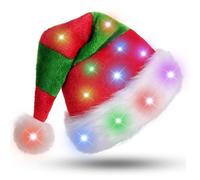 Light up Santa Hat for Adults,Christmas Hat with LED Lights Flashing Xmas Hats Novelty Plush Santa Caps Women Men-Battery not Included