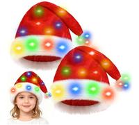 Light up Santa Hat for Adults,Christmas Hat with LED Lights Flashing Xmas Hats Novelty Plush Santa Caps Women Men-Battery not Included