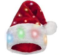 Light up Santa Hat for Adults,Christmas Hat with LED Lights Flashing Xmas Hats Novelty Plush Santa Caps Women Men-Battery not Included