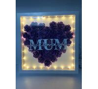 Light Up Shadow Box Frame with Purple Rose Heart, 25.4 x 25.4 cm, LED Lights, 'We Love You Mum' Design