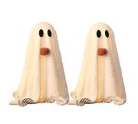 Light-Up Sherpa Ghosts with Pumpkin Halloween Decor, Cute Halloween Ghost Decoration Tabletop Ornaments, Suitable for Parties, Home Kitchen and Fireplace Decorations (2pcs)
